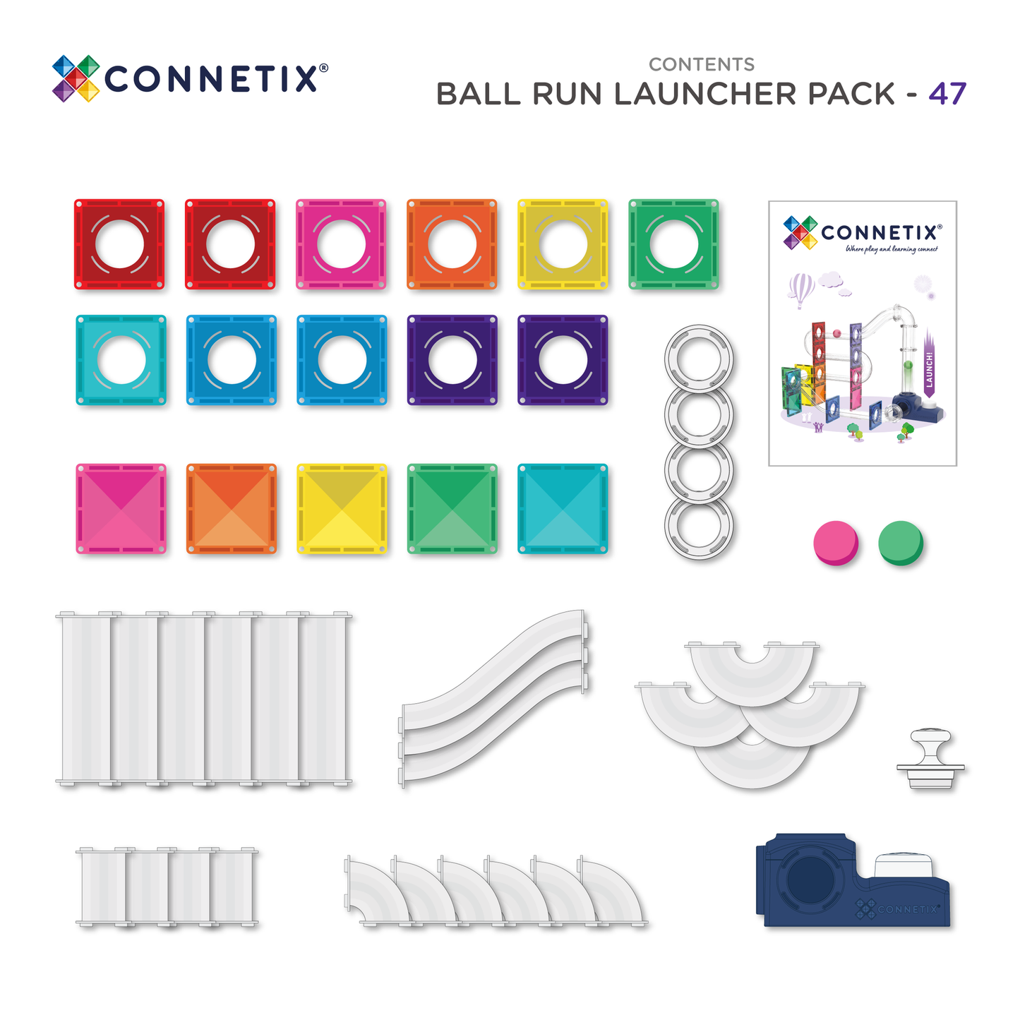 CONNETIX Magnetic Tiles Ball Run Launcher Pack 47 Piezas