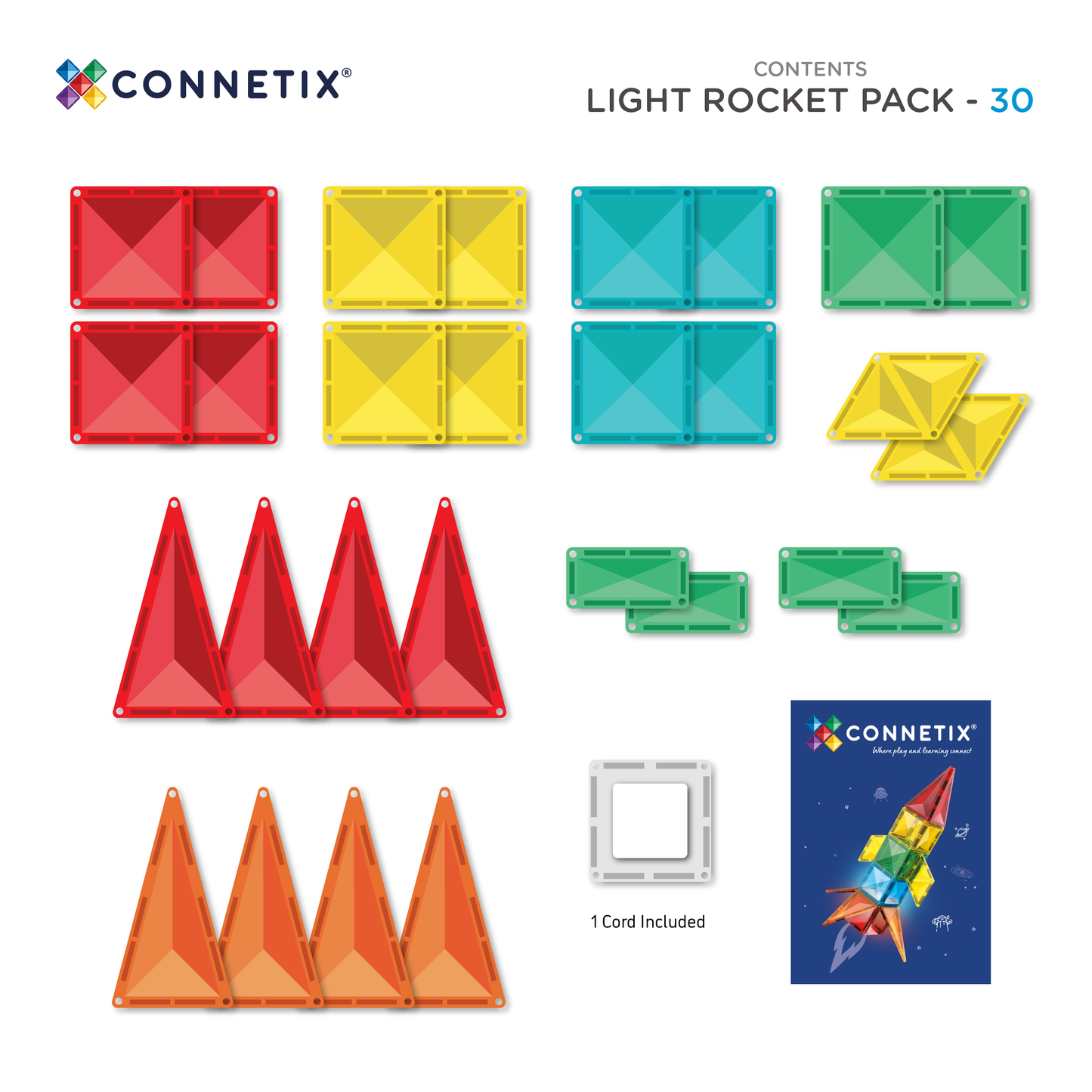 CONNETIX Magnetic Tiles Light Rocket Pack 30 Piezas