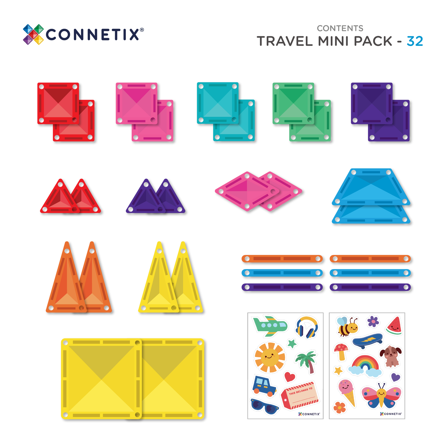 CONNETIX Magnetic Tiles Travel Mini Pack 32 Piezas