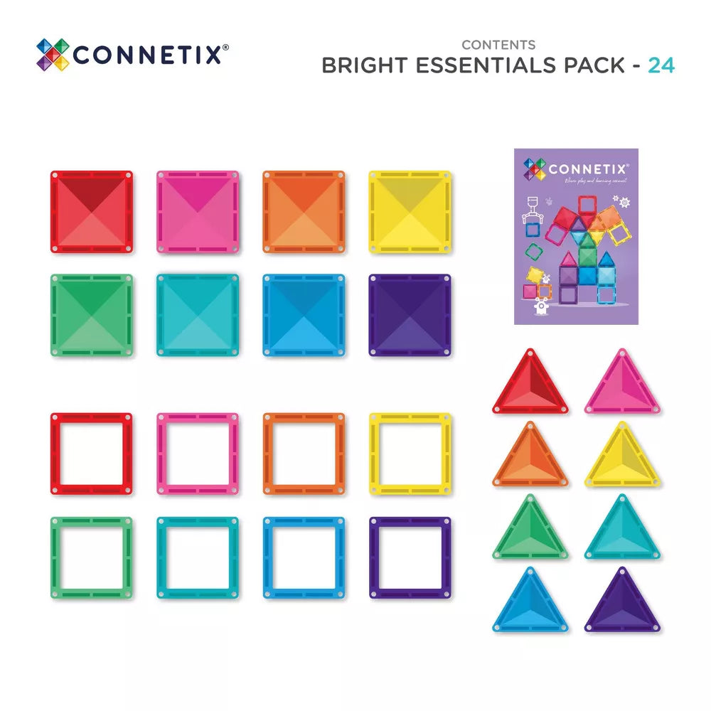 CONNETIX Magnetic Tiles Bright Essentials Pack 24 Piezas