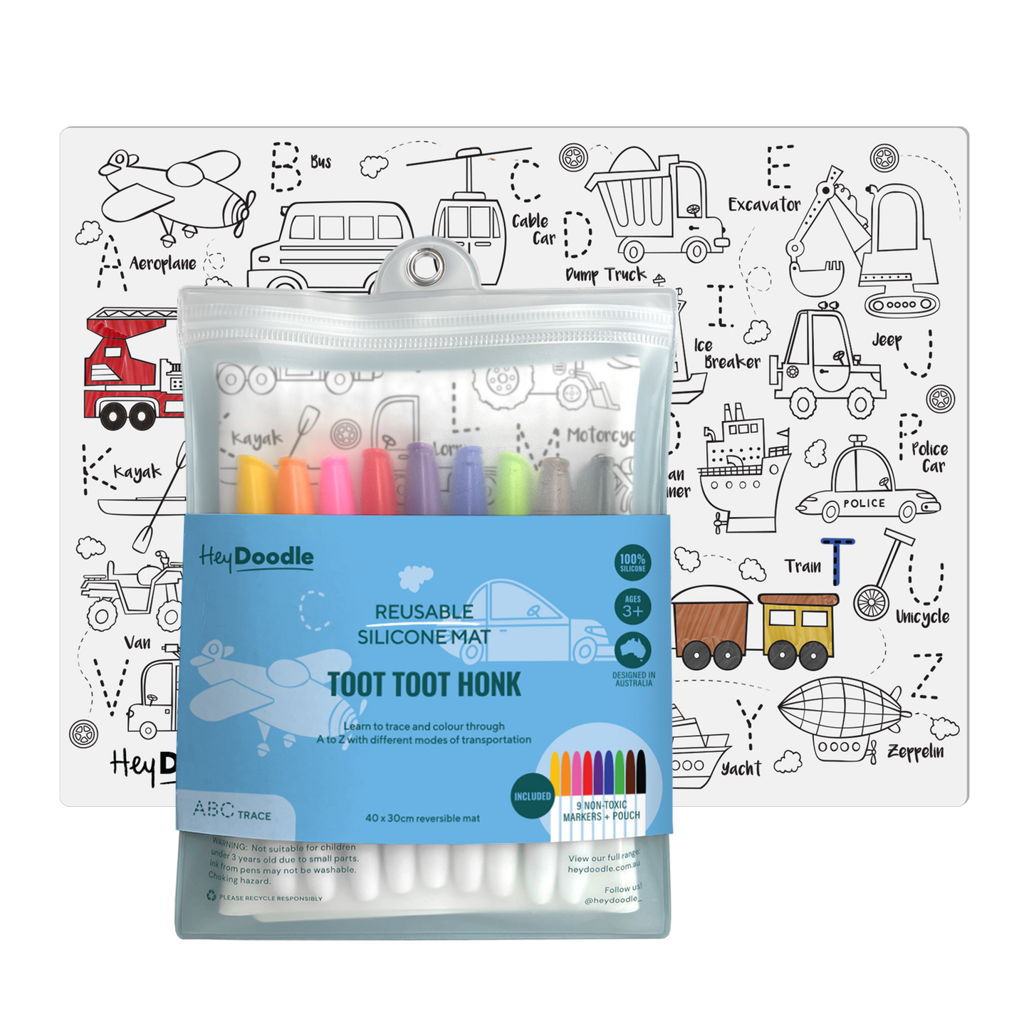 Toot Toot Honk Classic Coloring & Doodle Mat